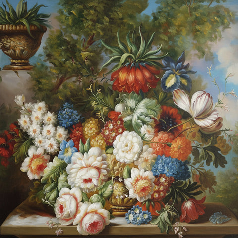 Image of Beautiful Renaissance Floral Arrangement Painting Wallpaper Mural , Custom Sizes Available