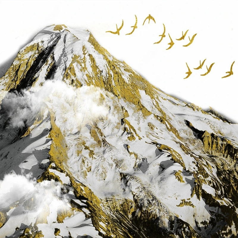 Golden Snow Covered Mountain Wallpaper Mural, Custom Sizes Available