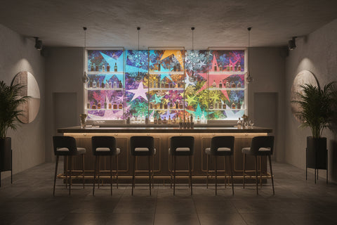 Image of Colorful Star Burst Wallpaper Mural, Custom Sizes Available