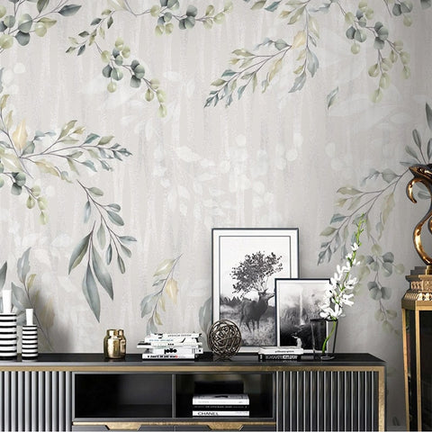 Image of Elegant Eucalyptus Leaves Background Wallpaper Mural, Custom Sizes Available