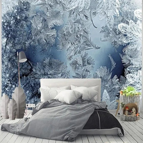 Image of Enchanting Ice Crystals On Blue Background Wallpaper Mural, Custom Sizes Available
