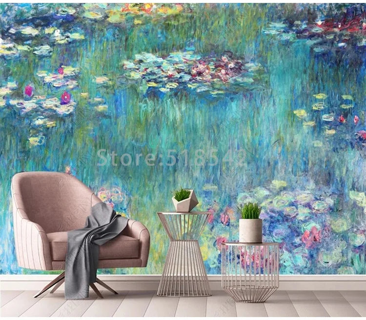 Mesmerizing Impressionist Water Lilies Wallpaper Mural, Custom Sizes Available