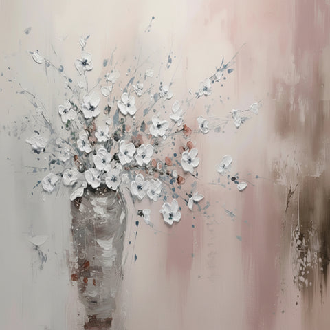 Image of Hand-Painted White Floral Arrangement Oil Painting Wallpaper Mural, Custom Sizes Available