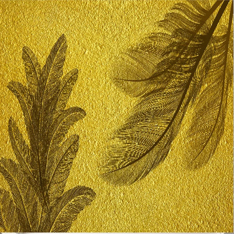 Image of Abstract Feather Silhouettes On Golden Background Wallpaper Mural, Custom Sizes Available