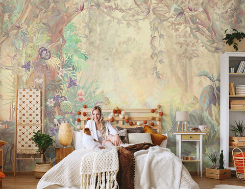 Image of Exquisite Retro Jungle Scene Wallpaper Mural, Custom Sizes Available