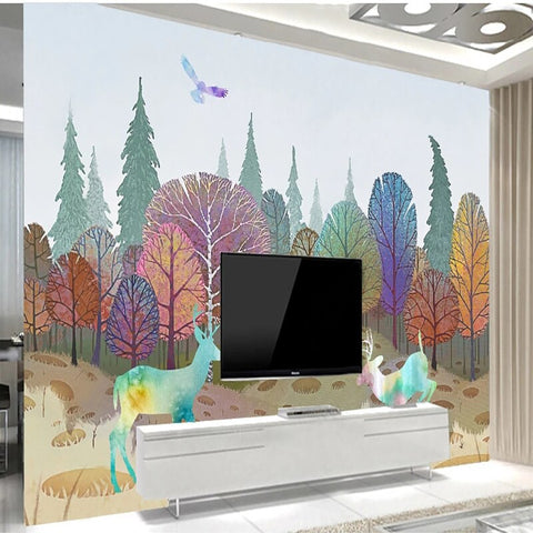 Image of Amazing Multicolor Forest Landscape Wallpaper Mural, Custom Sizes Available
