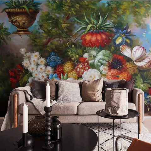 Image of Beautiful Renaissance Floral Arrangement Painting Wallpaper Mural , Custom Sizes Available