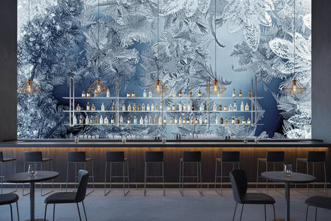 Image of Enchanting Ice Crystals On Blue Background Wallpaper Mural, Custom Sizes Available