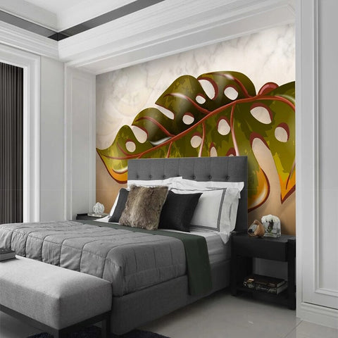 Image of Giant Monstera Leaf Wallpaper Mural, Custom Sizes Available