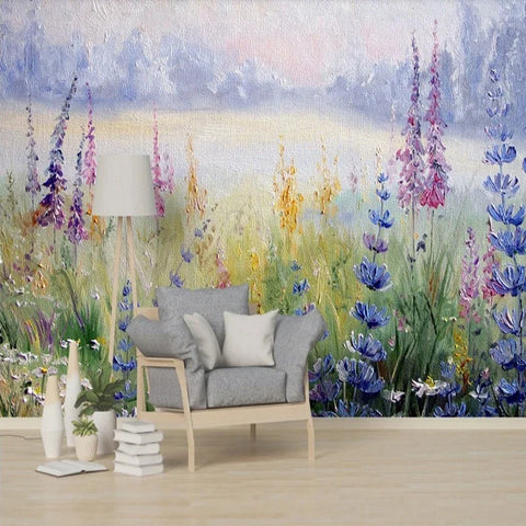 Image of Alluring Wildflower Meadow Wallpaper Mural, Custom Sizes Available
