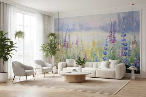 Image of Alluring Wildflower Meadow Wallpaper Mural, Custom Sizes Available