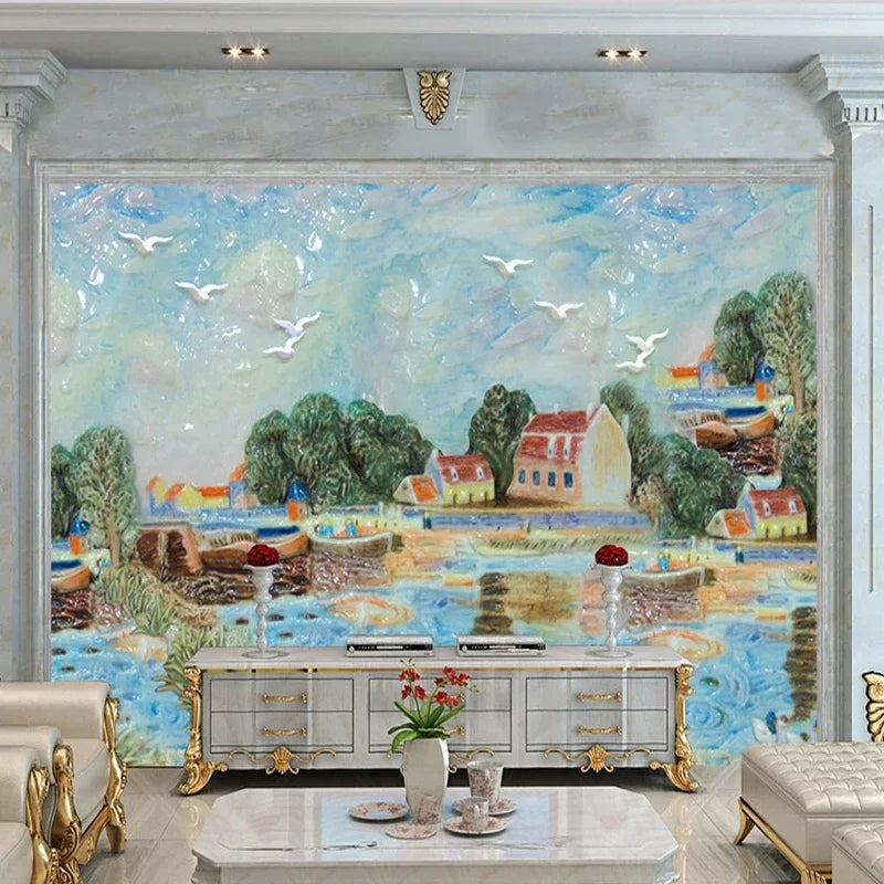 Charming Oil Landscape Painting Wallpaper Mural, Custom Sizes Available