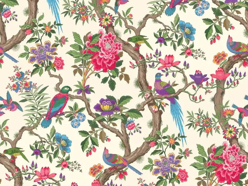 Classical American Birds and Flowers Wallpaper Mural, Custom Sizes Available