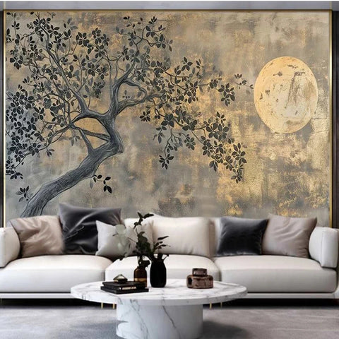 Image of Enchanting Moon Back-lit Tree Wallpaper Mural, Custom Sizes Available