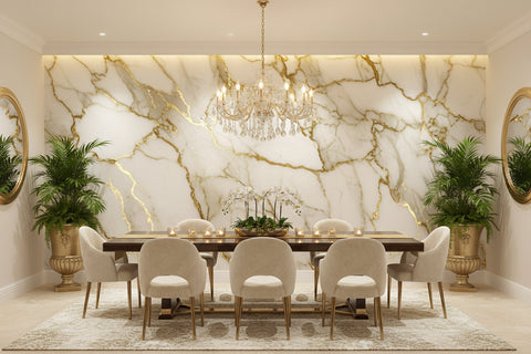 Image of Heavily Gold-Veined White Marble Wallpaper Mural, Custom Sizes Available