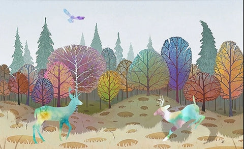Image of Amazing Multicolor Forest Landscape Wallpaper Mural, Custom Sizes Available