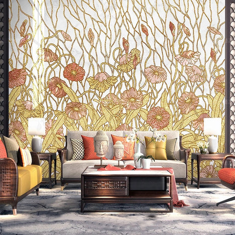Image of Art Nouveau Retro Flower Garden Wallpaper Mural, Custom Sizes Available