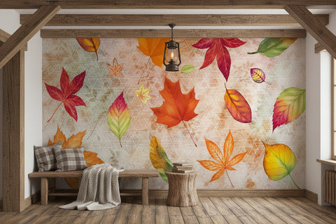 Image of Lovely Cascading Autumn Leaves Wallpaper Mural, Custom Sizes Available