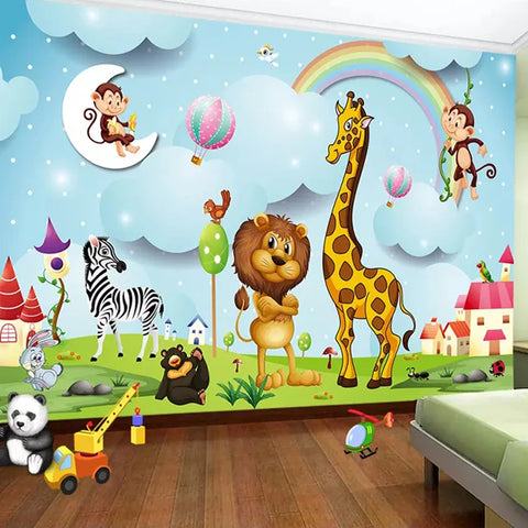 Image of Child's Room Playful Animals Wallpaper Mural, Custom Murals Available
