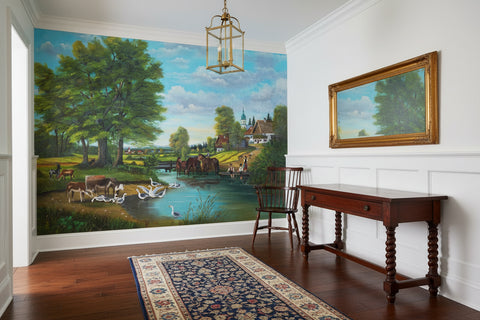 Image of Beautiful Pastoral Oil Painting Wallpaper Mural, Custom Sizes Available