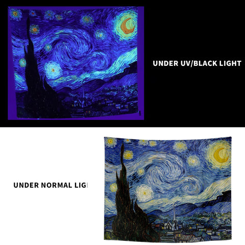 Image of Beautiful Starry Night Blacklight Tapestry by Van Gogh, Multiple Sizes, Free Shipping!