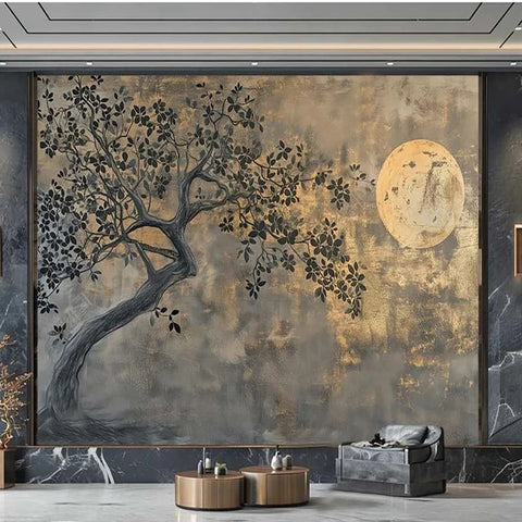 Image of Enchanting Moon Back-lit Tree Wallpaper Mural, Custom Sizes Available