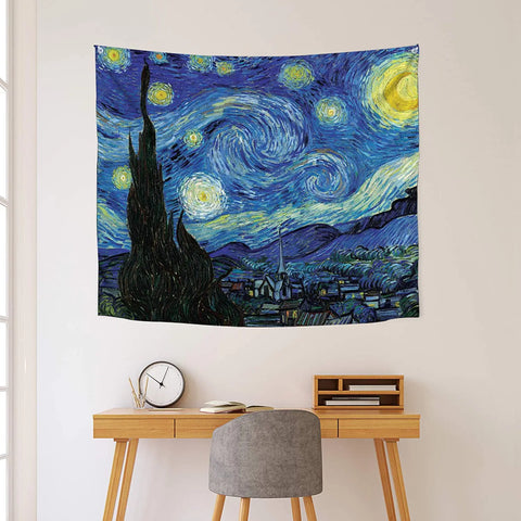 Image of Beautiful Starry Night Blacklight Tapestry by Van Gogh, Multiple Sizes, Free Shipping!