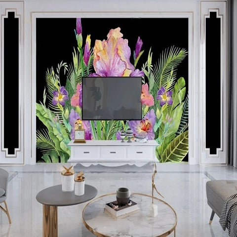 Image of Bearded Iris Arrangement Watercolor Wallpaper Mural, Custom Sizes Available