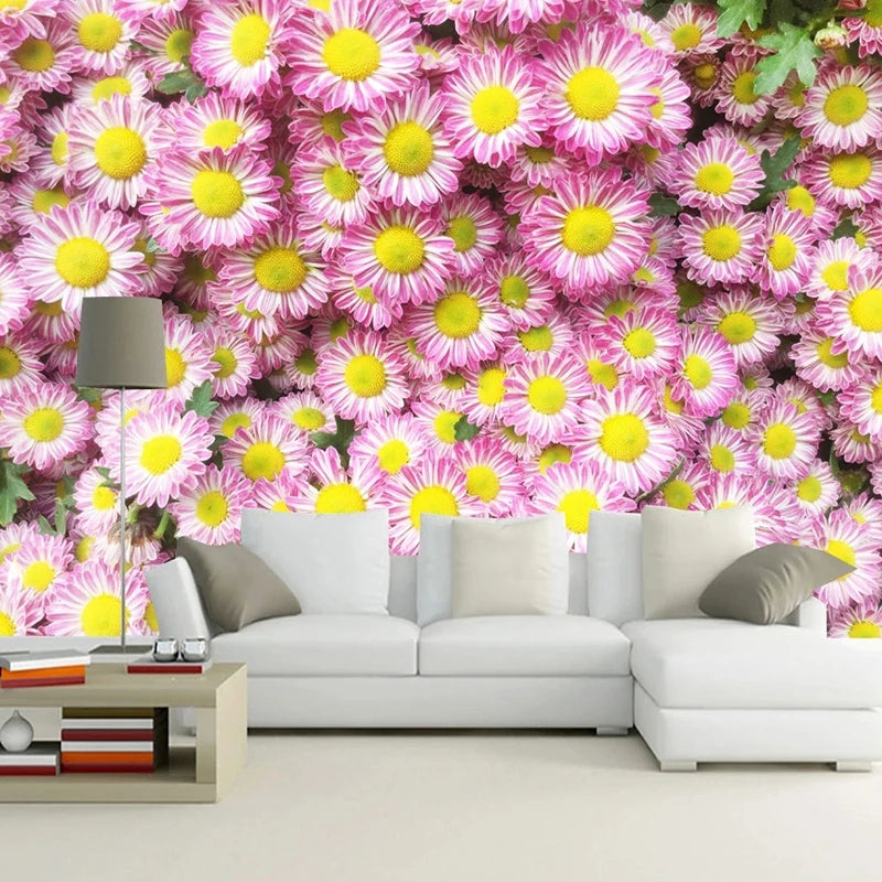 Beautiful Lavender Daisies Wallpaper Mural, Custom Sizes Available