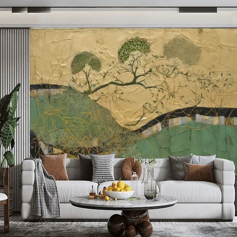 Abstract Hills and Trees  Landscape Wallpaper Mural, Custom Sizes Available