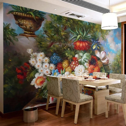 Image of Beautiful Renaissance Floral Arrangement Painting Wallpaper Mural , Custom Sizes Available