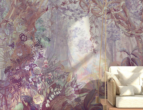 Image of Exquisite Retro Jungle Scene Wallpaper Mural, Custom Sizes Available