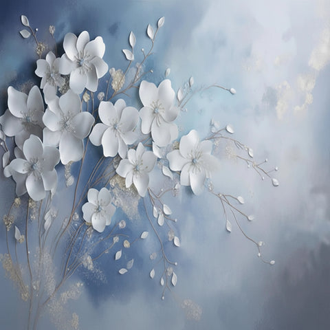 Image of Beautiful White Floral Spray Wallpaper Mural, Custom Sizes Available