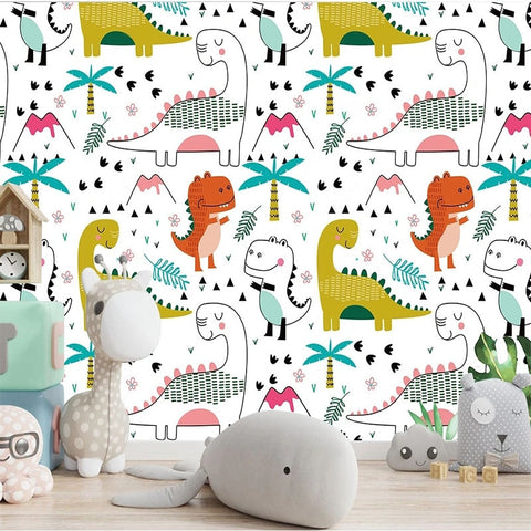 Image of Cute Cartoon Dinosaurs For Child's Room Wallpaper Mural, Custom Sizes Available
