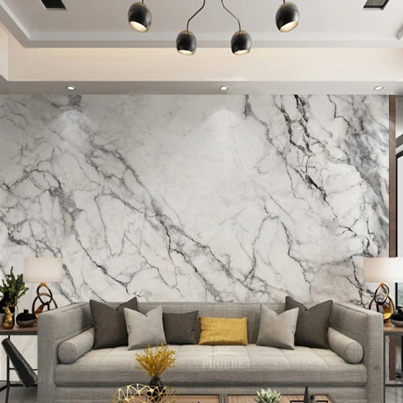 Luxurious Dark Gray Vein White Marble Wallpaper Mural, Custom Sizes Available