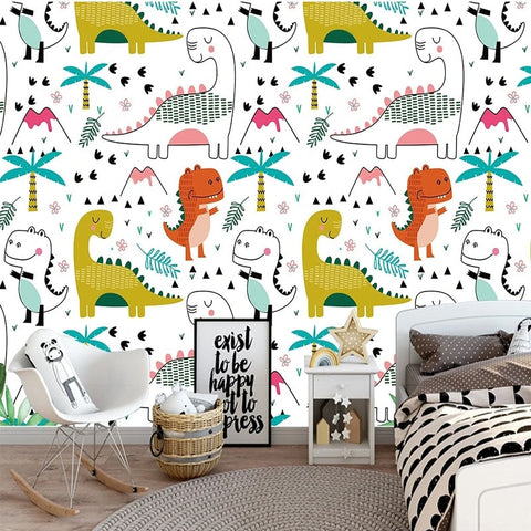 Image of Cute Cartoon Dinosaurs For Child's Room Wallpaper Mural, Custom Sizes Available