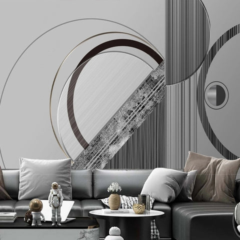 Image of Abstract Black, Grey, White Background Geometric Shapes Wallpaper Mural, Custom Sizes Available