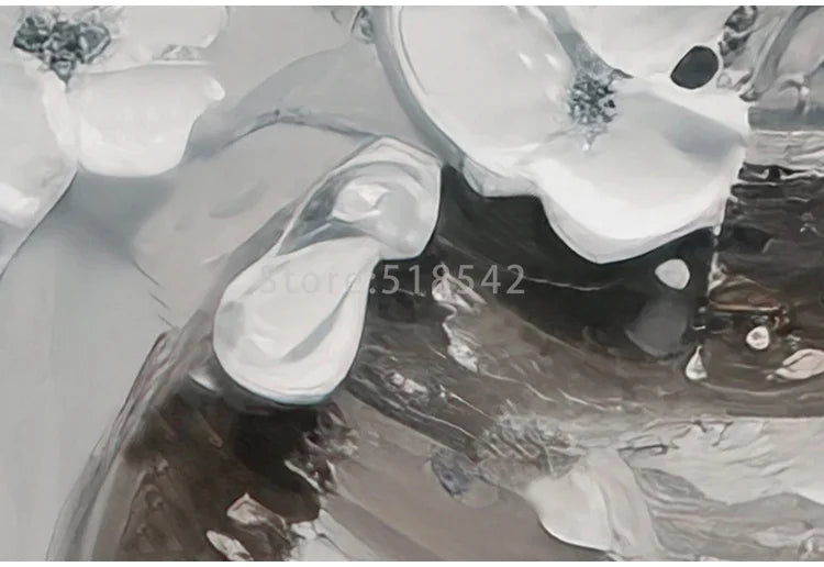 Hand-Painted White Floral Arrangement Oil Painting Wallpaper Mural, Custom Sizes Available