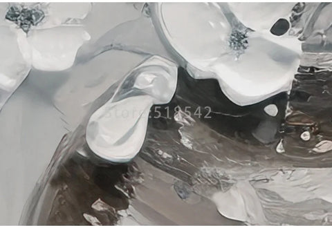 Image of Hand-Painted White Floral Arrangement Oil Painting Wallpaper Mural, Custom Sizes Available