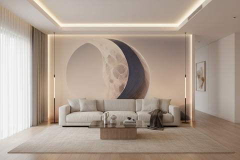 Image of Abstract Moon Shape Wallpaper Mural, Custom Sizes Available
