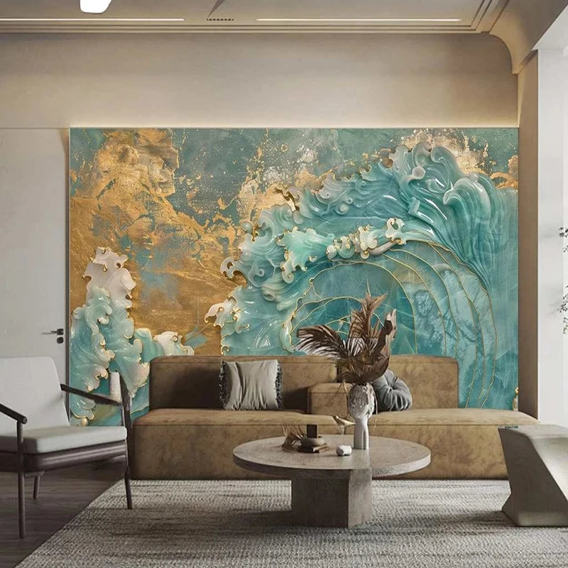Abstract Textured Blue Wave Wallpaper Mural, Custom Sizes Available