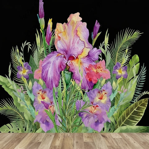 Image of Bearded Iris Arrangement Watercolor Wallpaper Mural, Custom Sizes Available