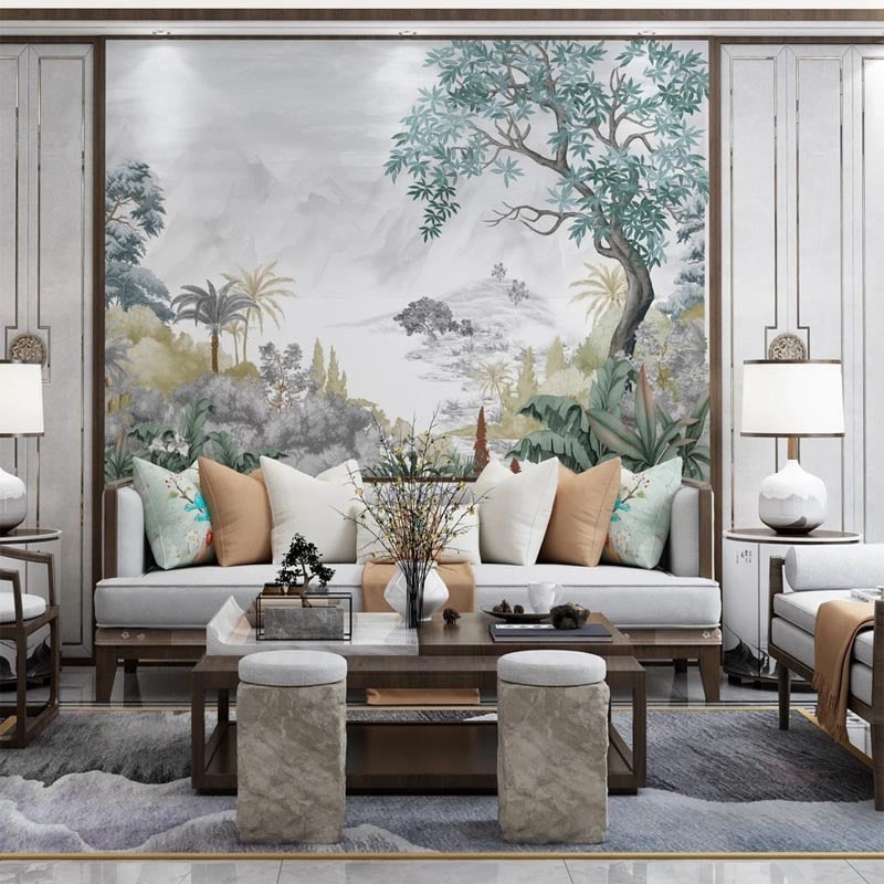 Hand-Painted Landscape Wallpaper Mural, Custom Sizes Available