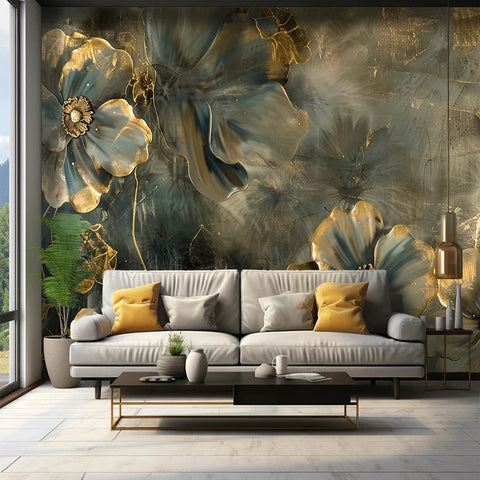Image of Beautiful Gold Tipped Magnolia Blossoms Wallpaper Mural, Custom Sizes Available