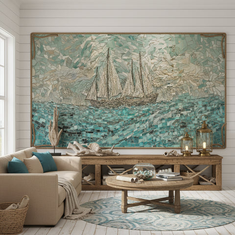 Image of Exquisite Sailing Boats Mosaic Wallpaper Mural, Custom Sizes Available