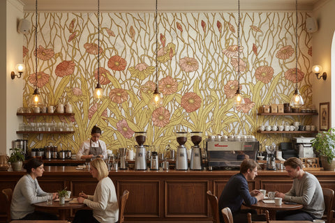 Image of Art Nouveau Retro Flower Garden Wallpaper Mural, Custom Sizes Available