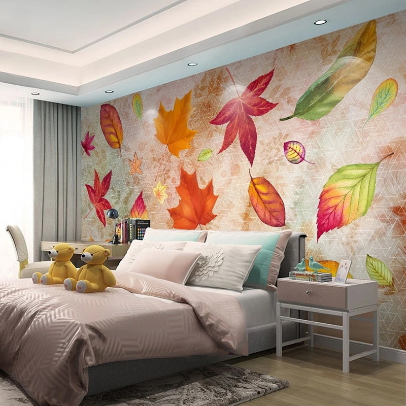 Lovely Cascading Autumn Leaves Wallpaper Mural, Custom Sizes Available
