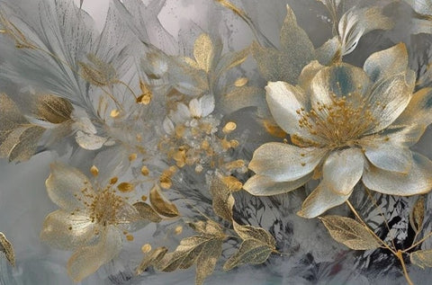 Image of Sublime Gold and Ivory Floral Background Wallpaper Mural, Custom Sizes Available