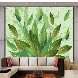 Abstract Green Leaves Wallpaper Mural, Custom Sizes Available