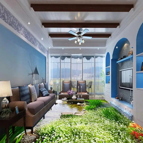 Image of Peaceful Stream and Rock Floor Mural, Custom Sizes Available